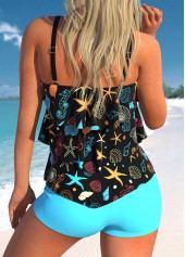 Plus Size Marine Life Print Layered Hem Tankini Set