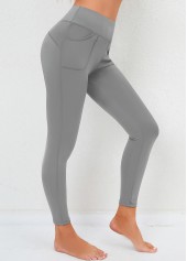 High Waisted Skinny Double Side Pockets Light Grey Leggings
