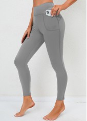 High Waisted Skinny Double Side Pockets Light Grey Leggings