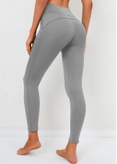 High Waisted Skinny Double Side Pockets Light Grey Leggings