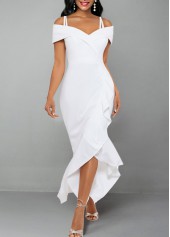 Strappy Cold Shoulder White Short Sleeve Dress