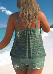 Floral Print Plus Size Sage Green Tankini Set