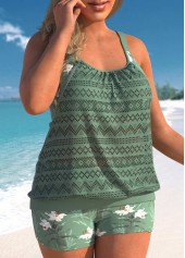 Floral Print Plus Size Sage Green Tankini Set