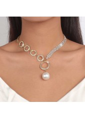 Pearl Gold Rhinestone Circular Shape Necklace