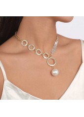 Pearl Gold Rhinestone Circular Shape Necklace