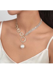 Pearl Gold Rhinestone Circular Shape Necklace