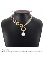 Pearl Gold Rhinestone Circular Shape Necklace