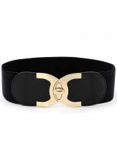 Black Elastic Design Wide Faux Leather Belt