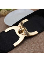 Black Elastic Design Wide Faux Leather Belt