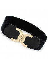 Black Elastic Design Wide Faux Leather Belt