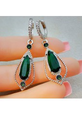 Rhinestone Waterdrop Design Metal Green Earrings