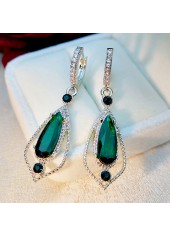 Rhinestone Waterdrop Design Metal Green Earrings