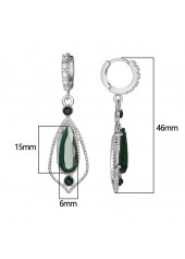 Rhinestone Waterdrop Design Metal Green Earrings