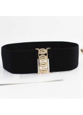 Black Elastic Design Wide Metal Detail Belt