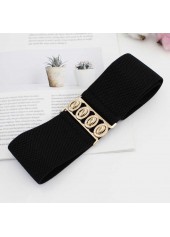 Black Elastic Design Wide Metal Detail Belt