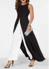 Plus Size Black Patchwork Sleeveless Round Neck Jumpsuit