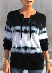 Tie Dye Print Black Split Neck Sweatshirt
