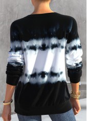 Tie Dye Print Black Split Neck Sweatshirt