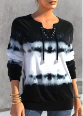 Tie Dye Print Black Split Neck Sweatshirt