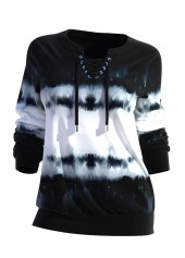 Tie Dye Print Black Split Neck Sweatshirt