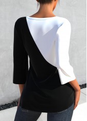 Contrast 3/4 Sleeve Black Round Neck T Shirt