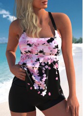 Pink Floral Print Wide Strap Tankini Top-No Bottom