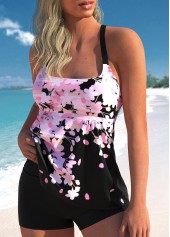 Pink Floral Print Wide Strap Tankini Top-No Bottom