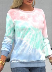 Tie Dye Print Ombre Long Sleeve Pink Sweatshirt