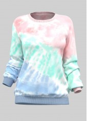 Tie Dye Print Ombre Long Sleeve Pink Sweatshirt