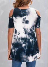 Cold Shoulder Navy Tie Dye Print T Shirt