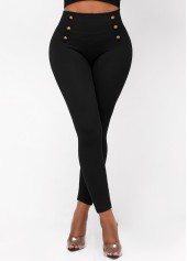 Skinny Elastic Waist High Waisted Black Pants