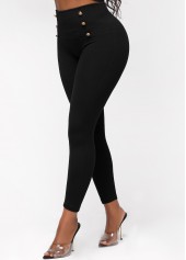 Skinny Elastic Waist High Waisted Black Pants