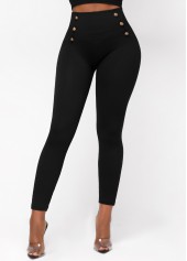 Skinny Elastic Waist High Waisted Black Pants