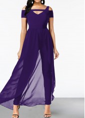 Asymmetry Purple Ankle Length Off Shoulder Short Sleeve Jumpsuit