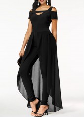 Cold Shoulder Cutout Short Sleeve Black Jumpsuit