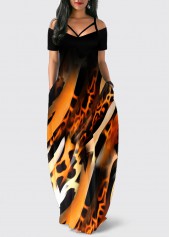 Leopard Double Side Pockets Short Sleeve Dress