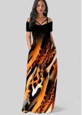 Leopard Double Side Pockets Short Sleeve Dress