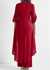 Chiffon Wine Red Flower Decoration Jumpsuit