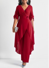 Chiffon Wine Red Flower Decoration Jumpsuit