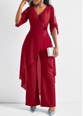 Chiffon Wine Red Flower Decoration Jumpsuit