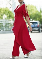 Chiffon Wine Red Flower Decoration Jumpsuit