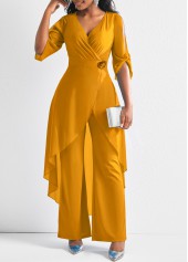 Chiffon Ginger 3/4 Sleeve Flower Decoration Jumpsuit