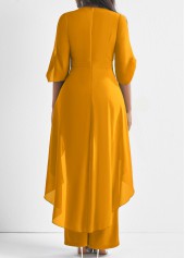 Chiffon Ginger 3/4 Sleeve Flower Decoration Jumpsuit