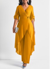 Chiffon Ginger 3/4 Sleeve Flower Decoration Jumpsuit