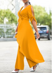 Chiffon Ginger 3/4 Sleeve Flower Decoration Jumpsuit