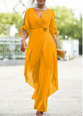 Chiffon Ginger 3/4 Sleeve Flower Decoration Jumpsuit