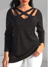 Long Sleeve Black Cross Strap T Shirt