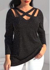 Long Sleeve Black Cross Strap T Shirt