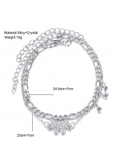 Butterfly Silvery White Rhinestone Anklet Set
