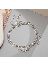 Butterfly Silvery White Rhinestone Anklet Set